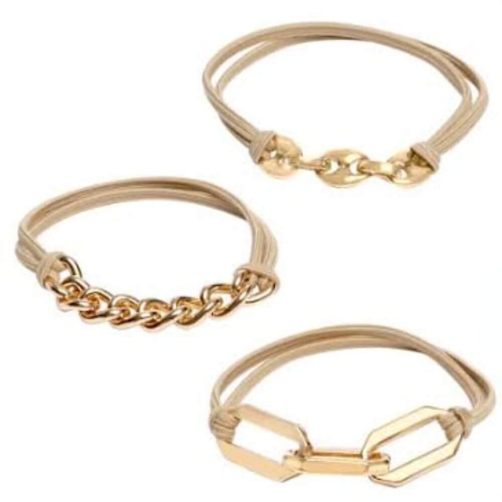 Bracelet Hair Ties Elastic Gold Metal Accents Casual Gift Set